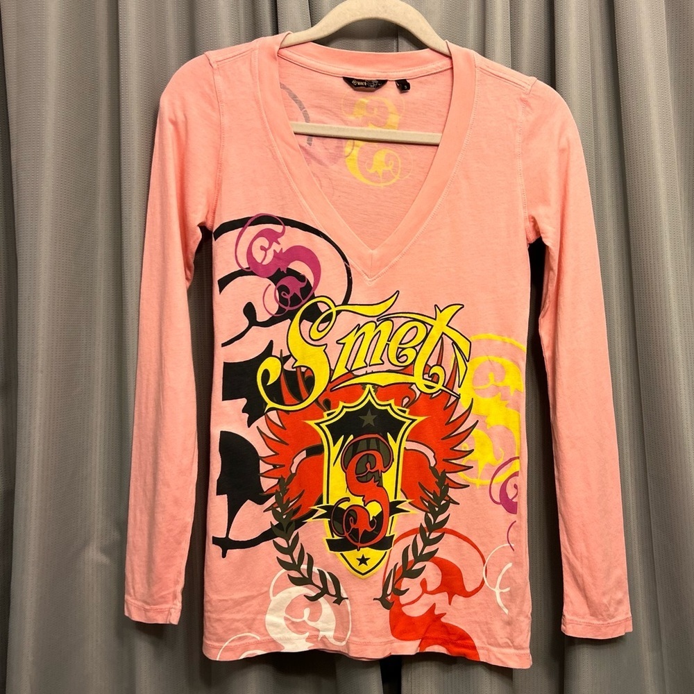 ♥️ Smet Born on street LA long sleeve pink Small t shirt NWOT